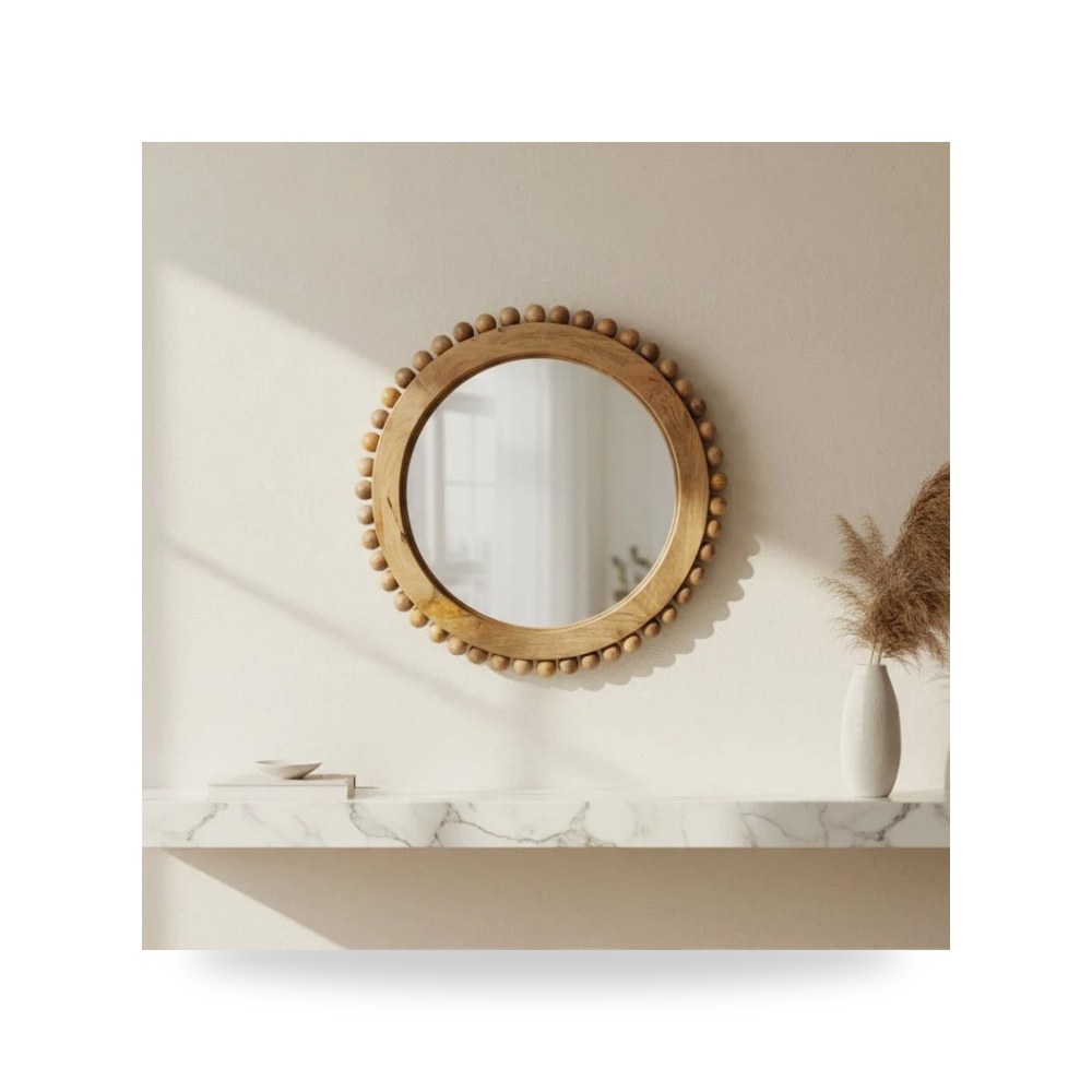 مرآة ديكور جدارية 24" ROUND BEADED , NATURAL Sagebrook Home موديل 18330