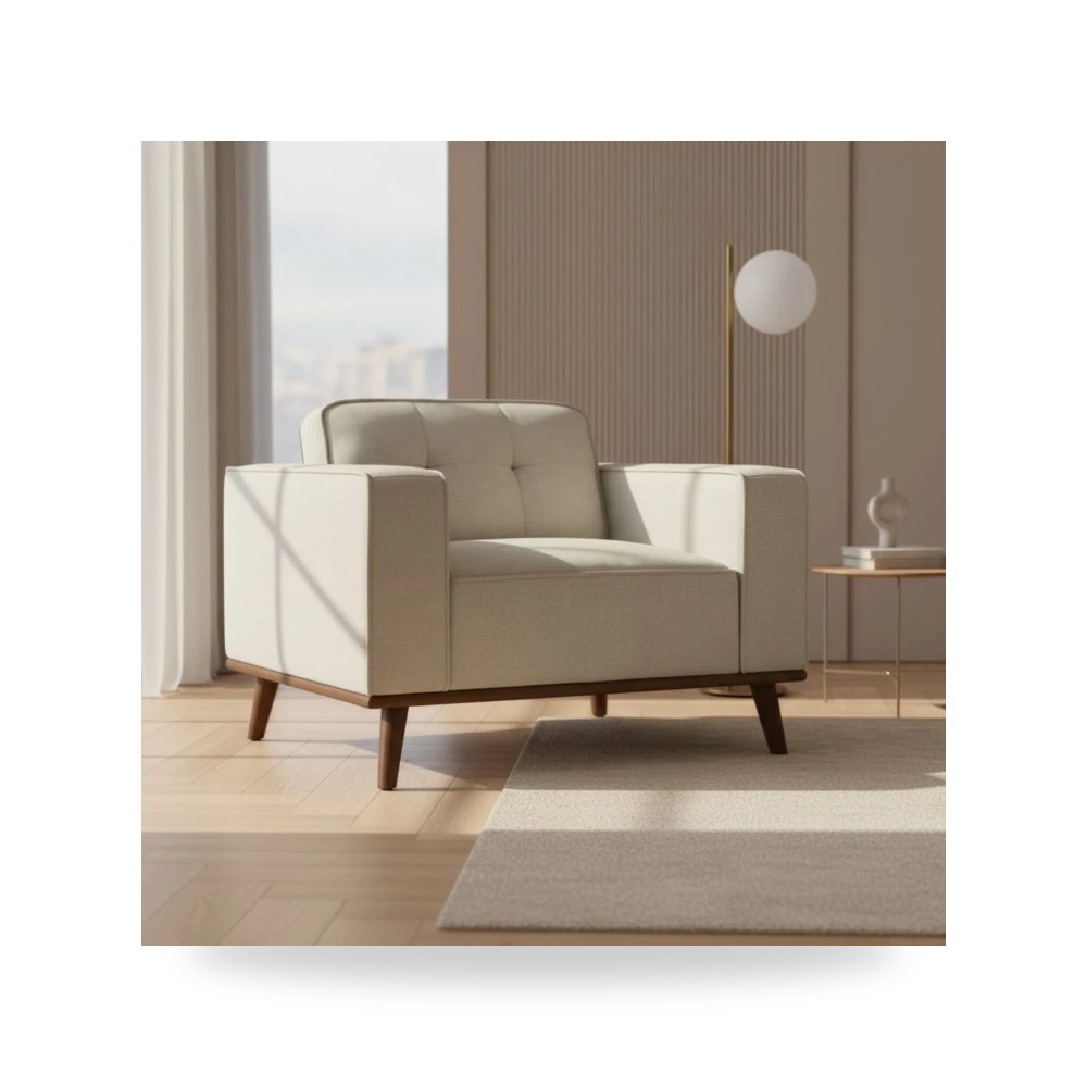 كرسي جلوس بتصميم أنيق - Destiny Chair with Wood Front in Belfast Fog