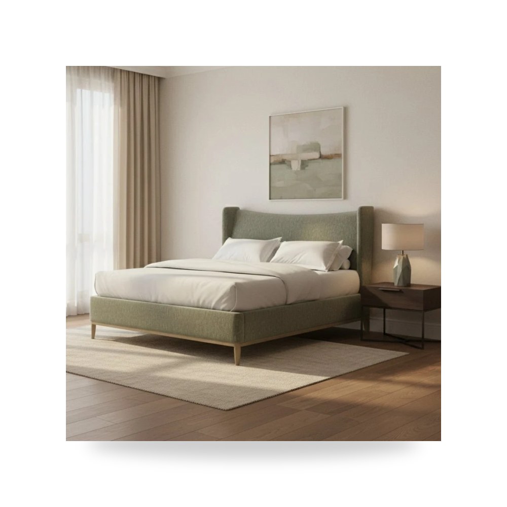 سرير نوم فاخر - Edwin Wing Shelter King Uph. Bed -Celery - من A.R.T. Furniture