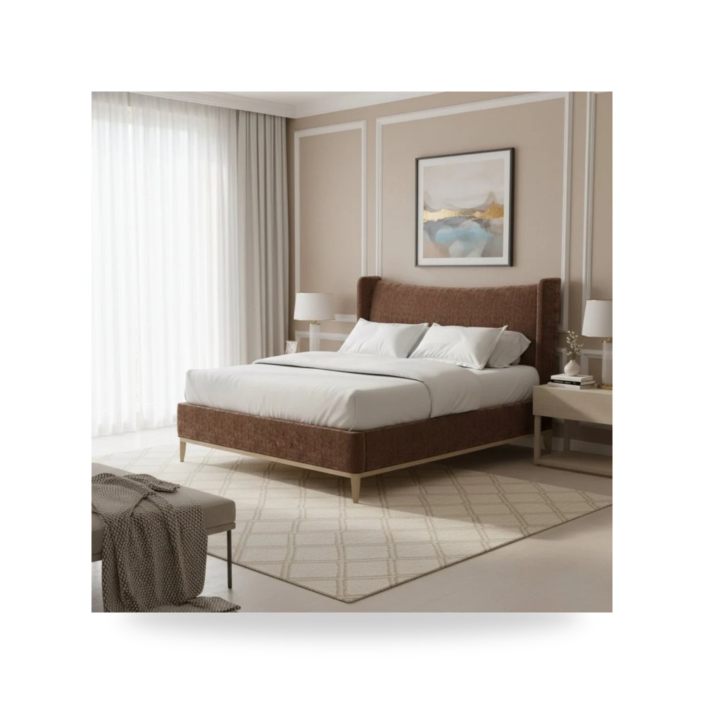 سرير نوم فاخر - Edwin Wing Shelter King Uph. Bed -Suede - من A.R.T. Furniture
