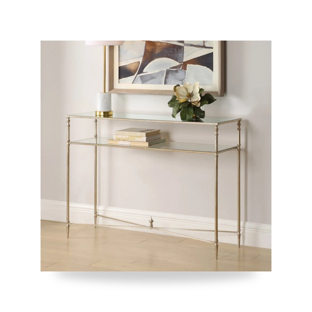طاولة كونسول مدخل Henzler 114 W x 83 H x 35 D Champagne Rectangle with Mirror Top أترموست