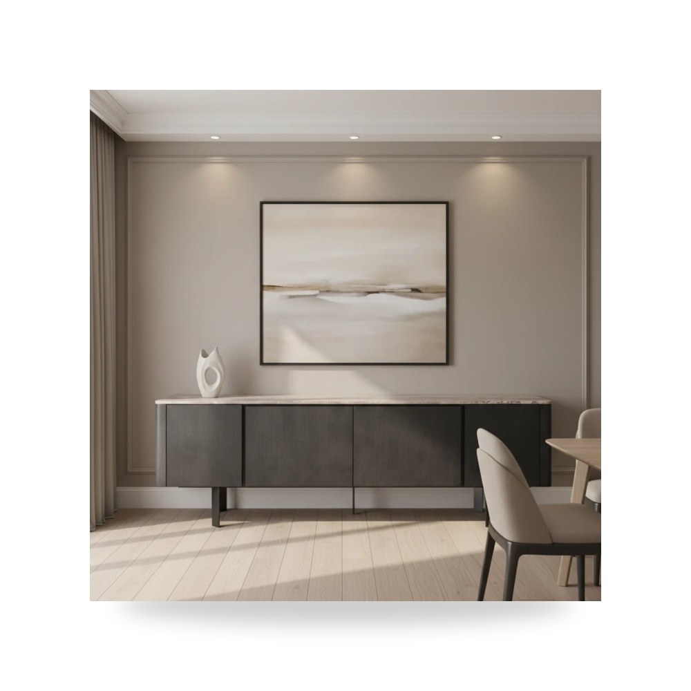 بوف ومسند قدم عثماني - بوفيه كونسول رمادي  - طراز R2085-007GrSB