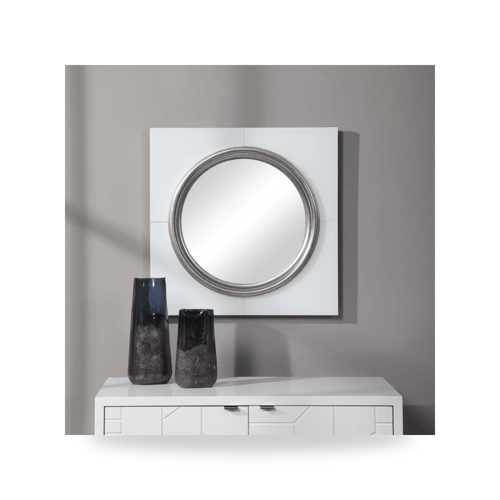 مرآة جدارية مربعات هندسية أبيض Uttermost