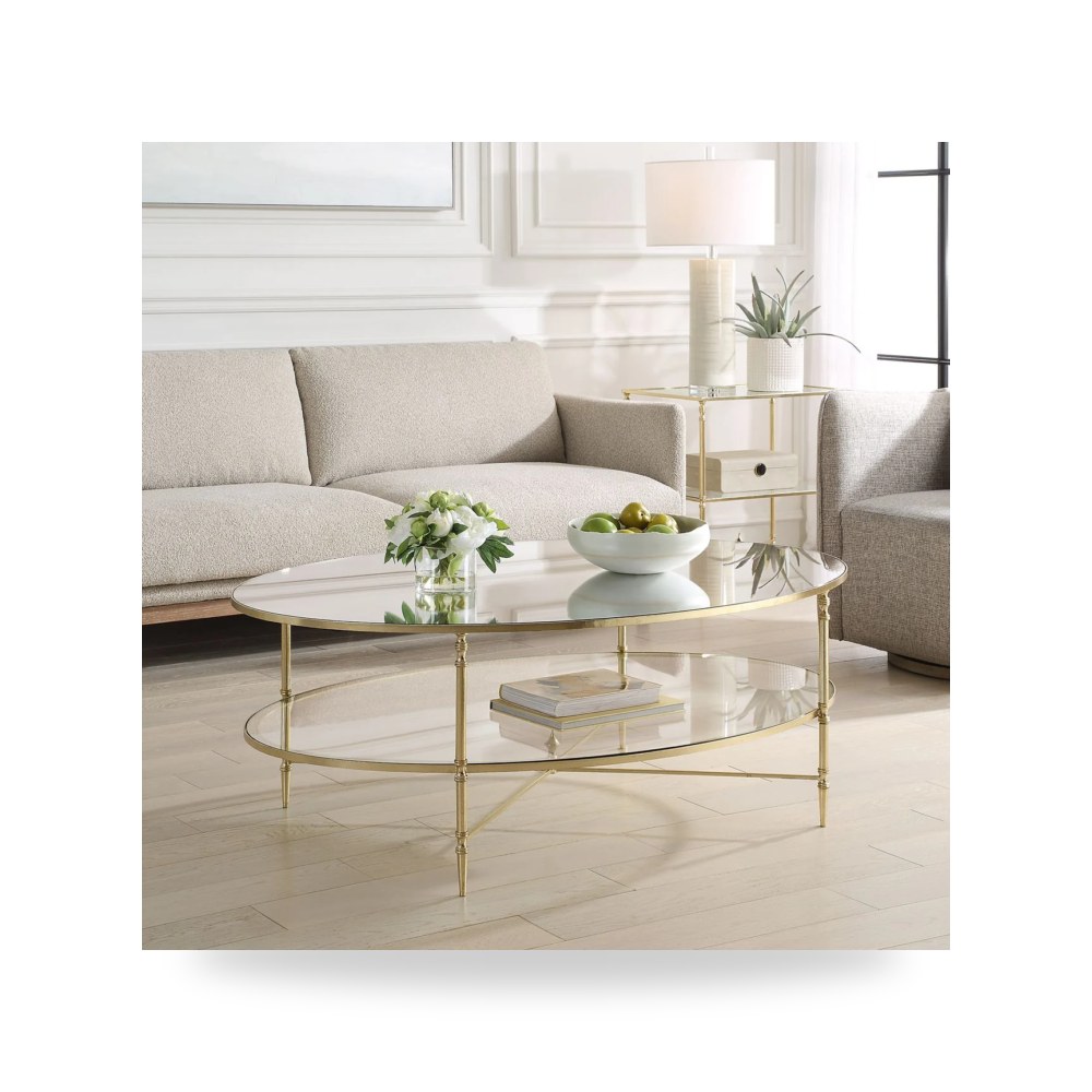 طاولة قهوة لغرفة المعيشة Henzler 93 W x 48 H x 134 D Champagne Oval with Mirror Top
