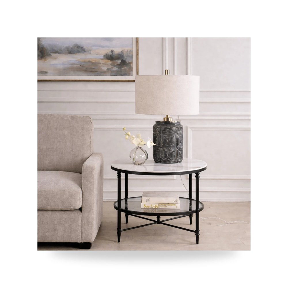 طاولة جانبية خدمة Henzler 68 W x 66 H x 68 D Round with Marble Top أسود أترموست Uttermost
