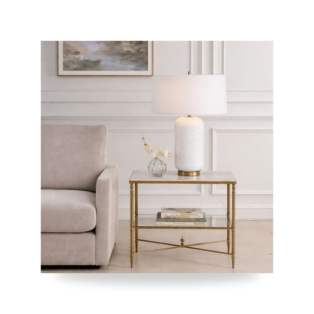 طاولة جانبية خدمة Henzler 65 W x 66 H x 45 D Rectangle with Marble Top ذهبي أترموست
