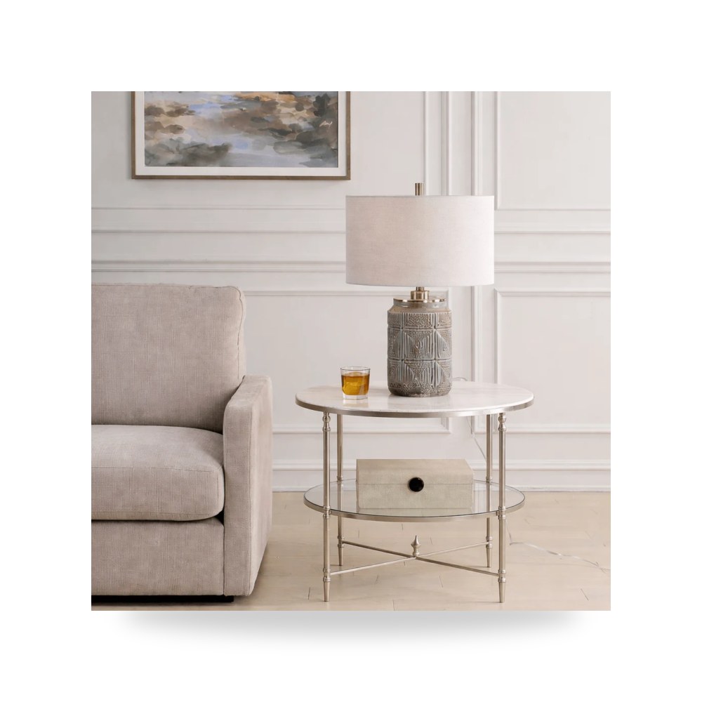 طاولة جانبية خدمة Henzler 68 W x 66 H x 68 D Round with Marble Top فضي أترموست Uttermost