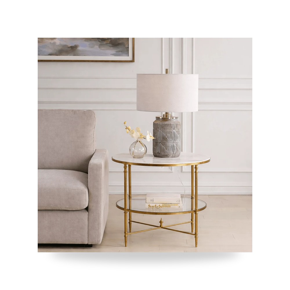طاولة جانبية خدمة Henzler 68 W x 66 H x 68 D Round with Marble Top ذهبي أترموست Uttermost