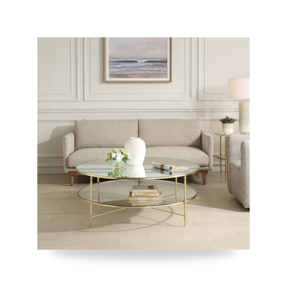 طاولة قهوة لغرفة المعيشة Henzler 126 W x 49 H x D Champagne Round with Mirror Top أترموست