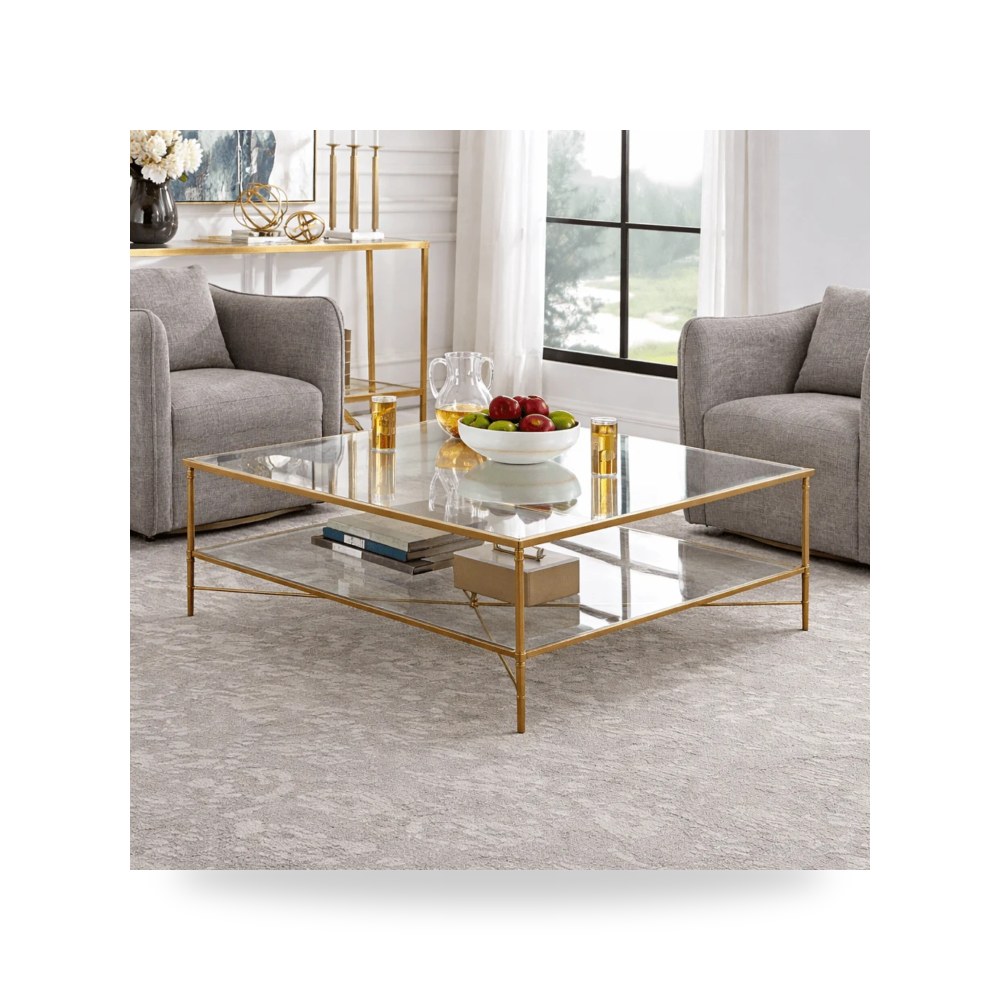 طاولة قهوة لغرفة المعيشة Henzler 126 W x 47 H x D Champagne Square with Mirror Top
