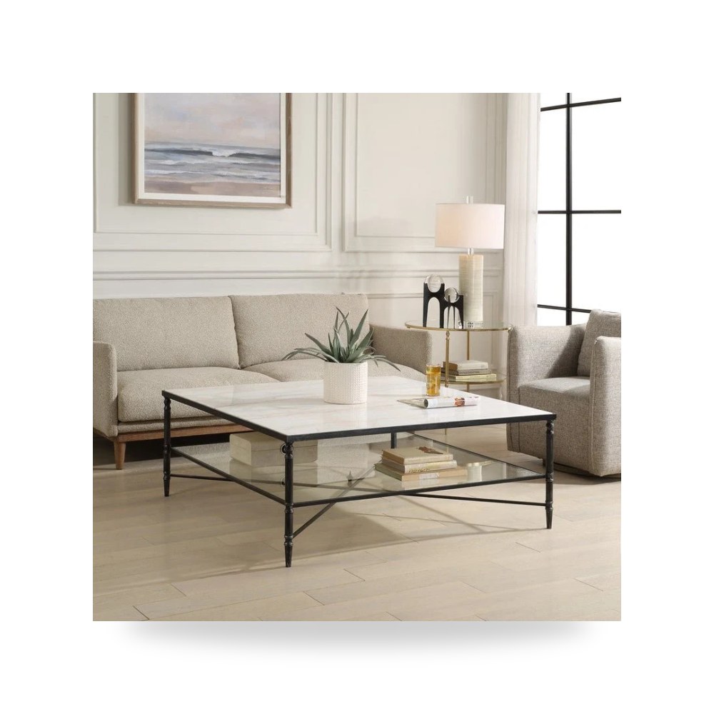 طاولة قهوة لغرفة المعيشة Henzler 126 W x 47 H x D Square with Marble Top أسود أترموست