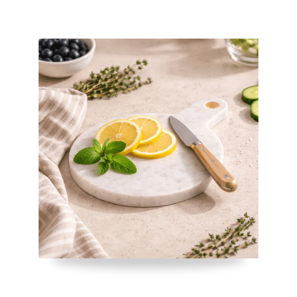 صينية وحامل شموع رخامي مون شاين Moonshine Marble من روتس