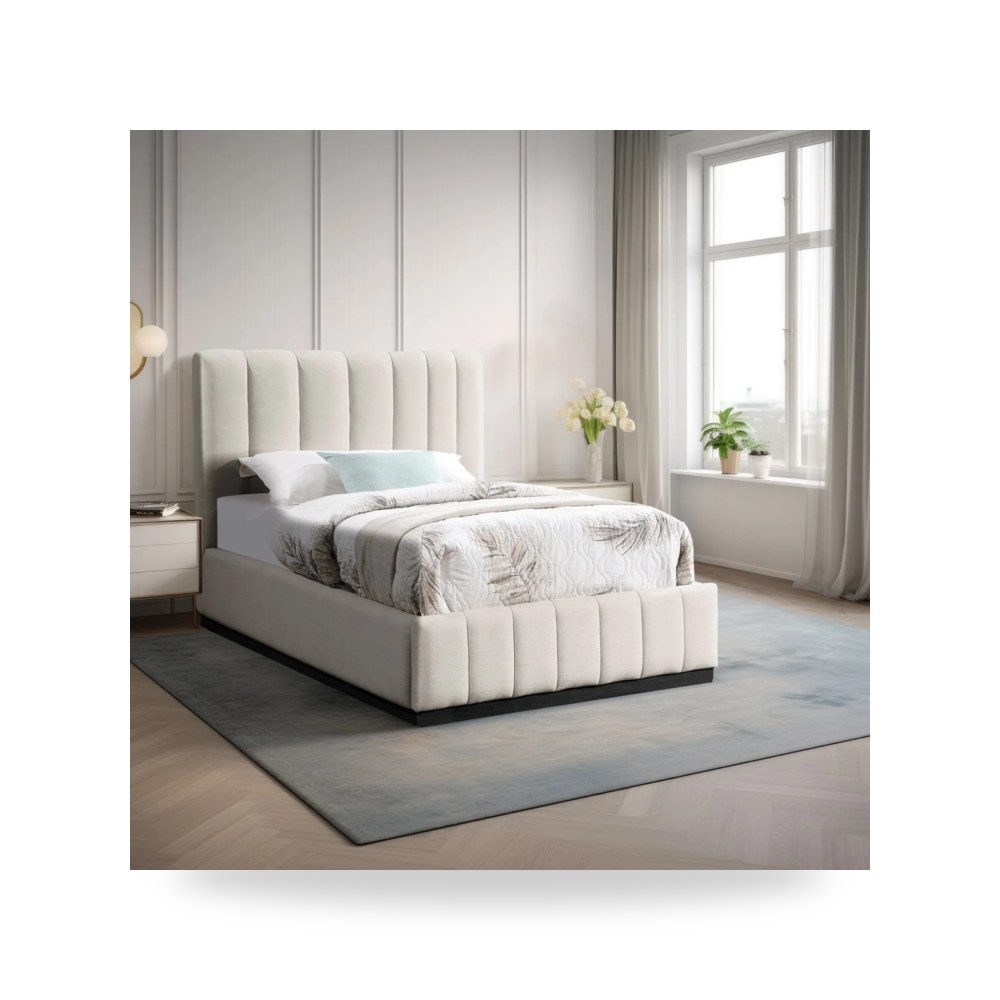 سرير نوم فاخر - Royal | LinenAura Beige Linen Upholstered Twin Bed - من Royal Furniture