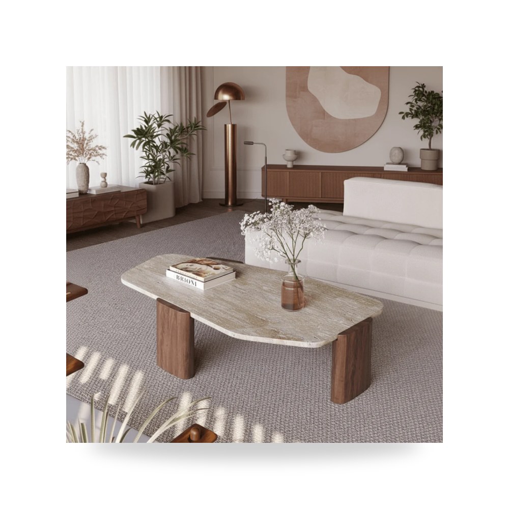 طاولة قهوة خشبية فيلفيت فين أوف وايت وبني Royal Furniture