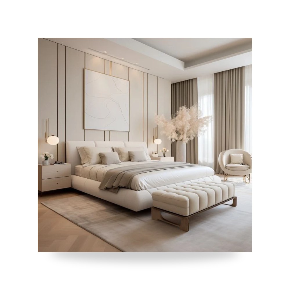 سرير نوم فاخر - سرير قطيفة بيج Royal MajesticMist - من Royal Furniture - طراز RF-HJ176