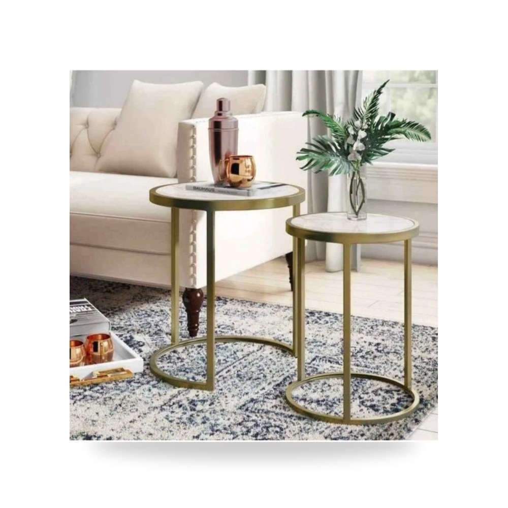 رويال طاولات جانبية تيك تريل برخام موغلا موديل RF-HJ127 Royal Furniture
