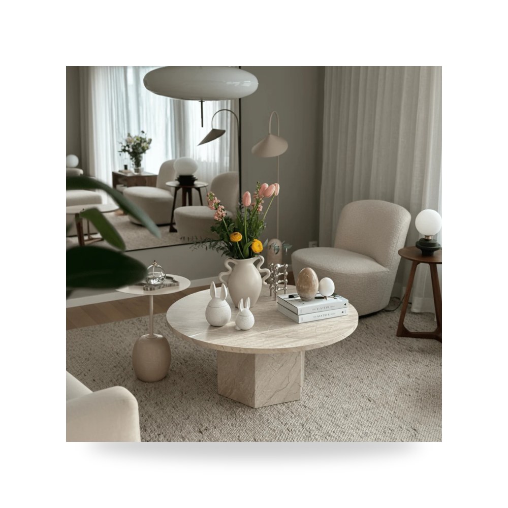مرآة ديكور جدارية طاولة قهوة قطيفة بيج 100×100 موديل RF-HJ97 Royal Furniture