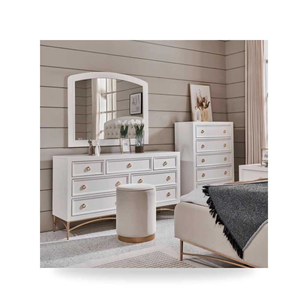 وحدة أدراج وكومودينة غرف نوم - WHITE PEARL DRESSER - طراز GF-1148-DT