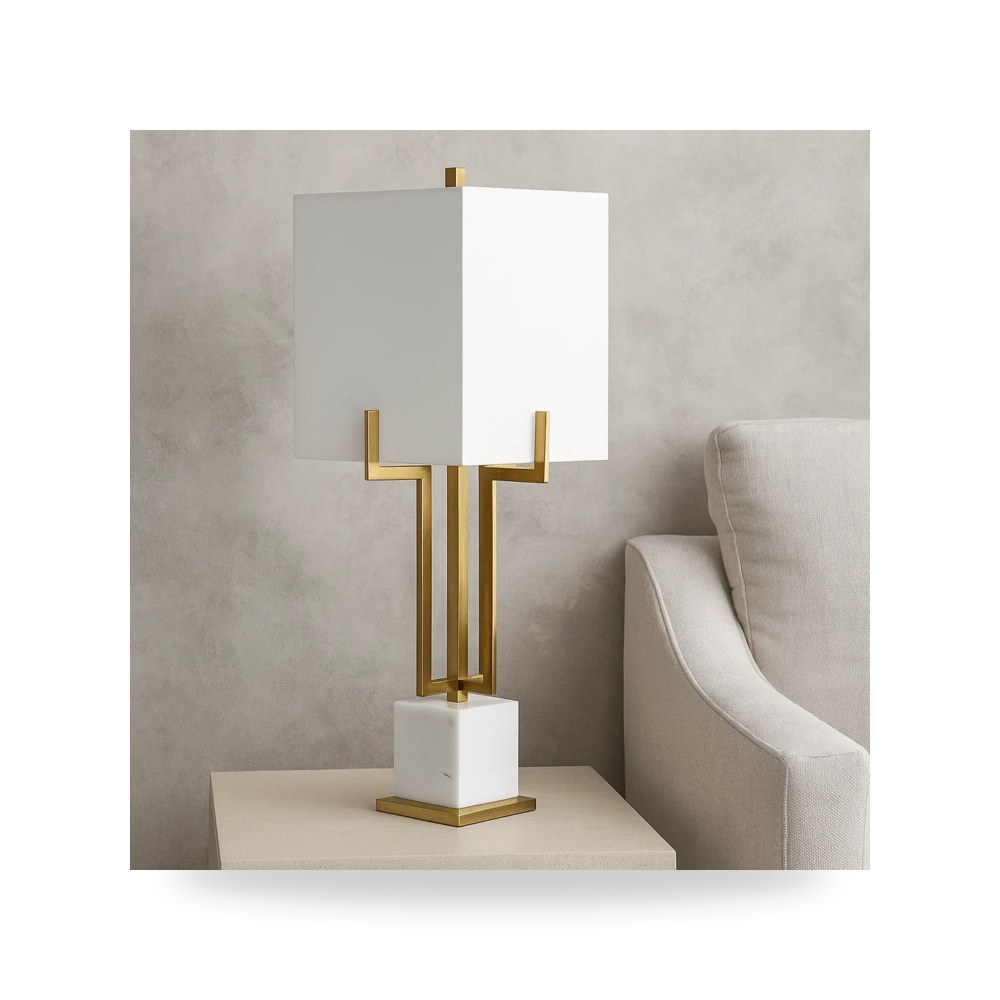 أباجورة طاولة ديكور METAL 32" WITH MARBLE BASE, أبيض Sagebrook Home موديل 50539