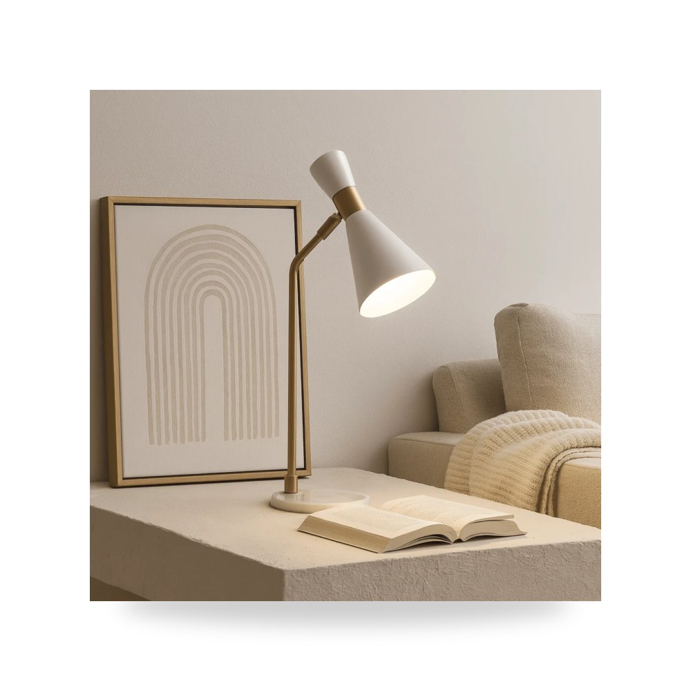 مصباح طاولة أبيض METAL WHITE - GOLD Sagebrook Home موديل 51396