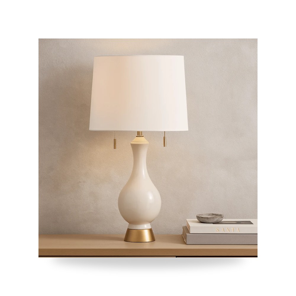 مصباح طاولة سيراميك أبيض TEARDROP WHITE - GOLD من ساج بروك هوم Sagebrook Home