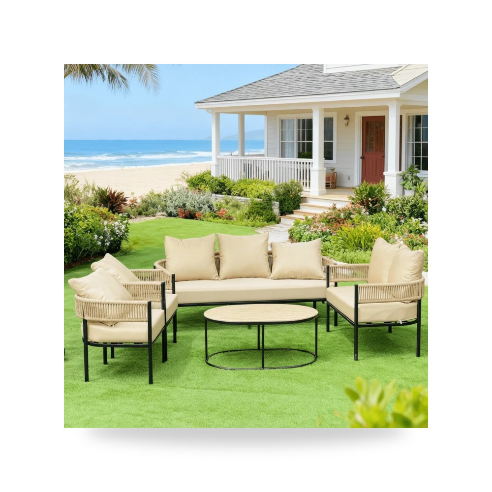 كراسي ومقاعد فاخرة - 5-Piece Outdoor Seating Set – Ideal for Garden and Balcony – Beige