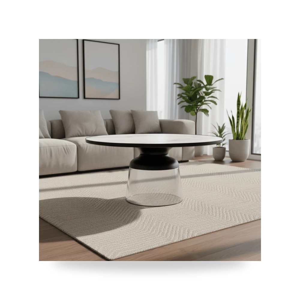 طاولة قهوة زجاج أبيض Marble White - clear, Kd من ساج بروك هوم Sagebrook Home