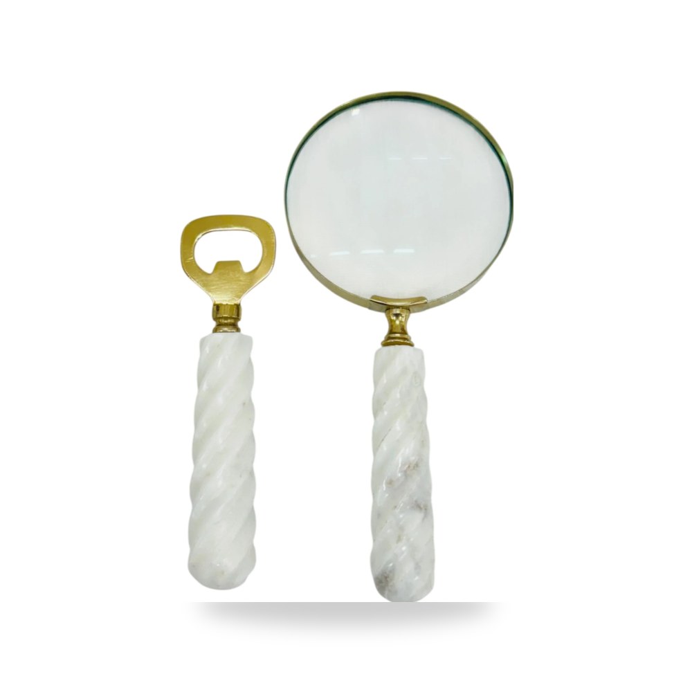 قارورة زجاجية ديكور 9" Romer Marble Magnifying Glass And أبيض Sagebrook Home