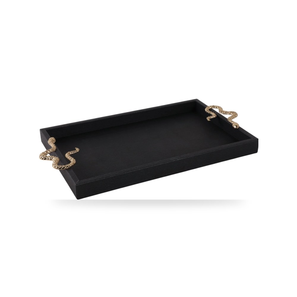 جلد صناعي أسود Snake Tray, Black - gold 19×12 من ساج بروك هوم Sagebrook Home