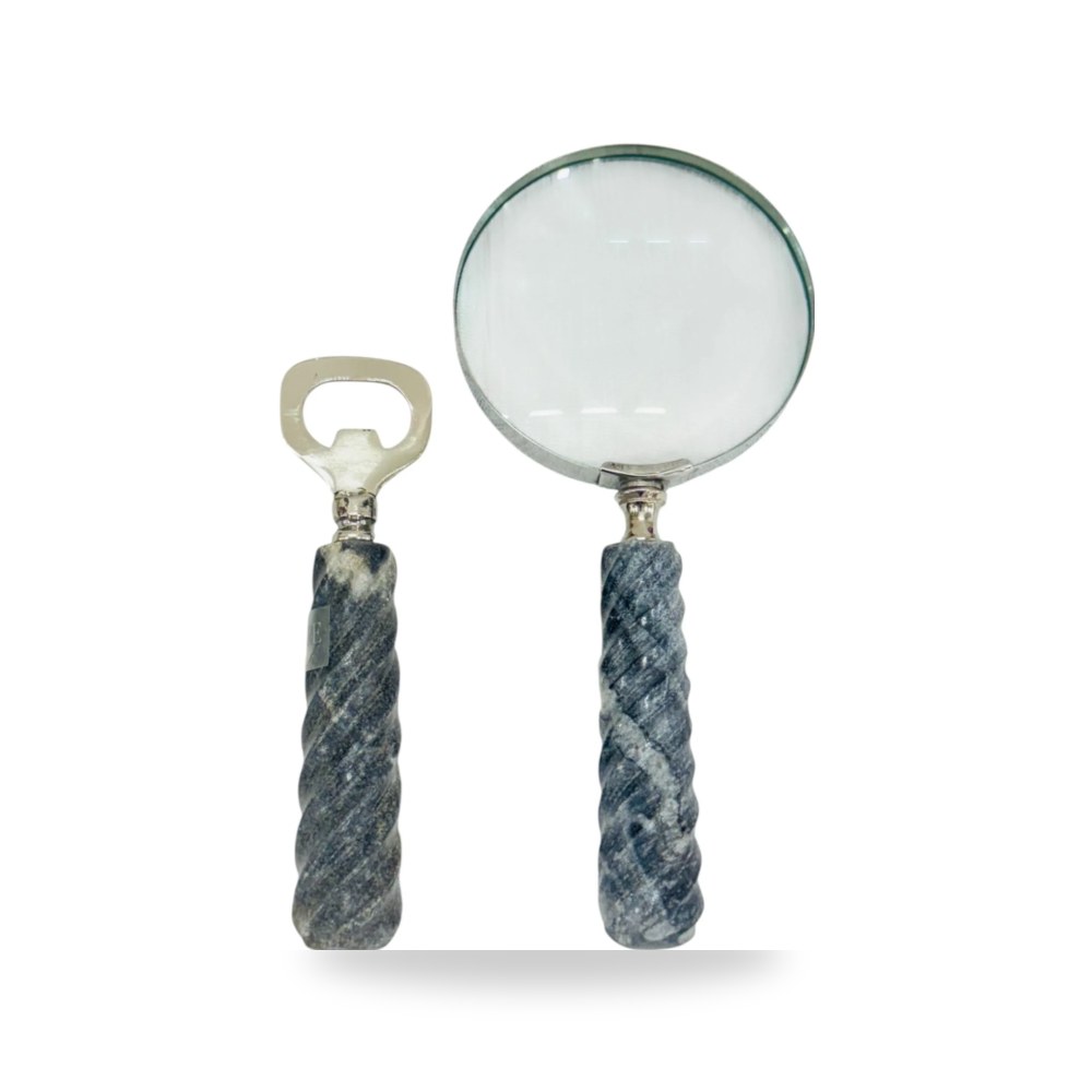 قارورة زجاجية ديكور 9" Romer Marble Magnifying Glass And رمادي Sagebrook Home