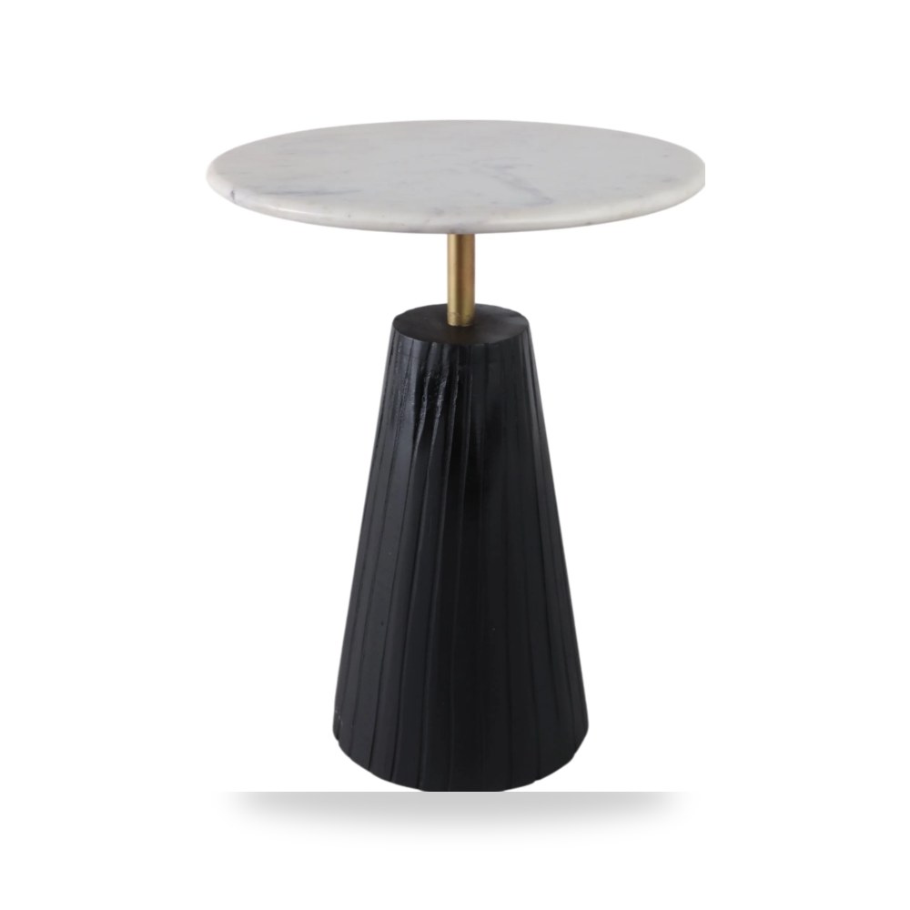 طاولة 22X17" FLUTED BASE MARBLE TOP ACCENT ,WHT - BLK Sagebrook Home