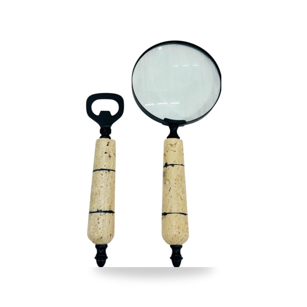قارورة زجاجية ديكور 10" Romer Travertine Magnifying Glass And Sagebrook Home