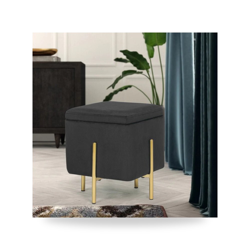 بوف جلوس ديكوري فاخر - بوف قطيفة رمادي Alhome Malaysian 40×40 - طراز 110113744 - مقاس 45