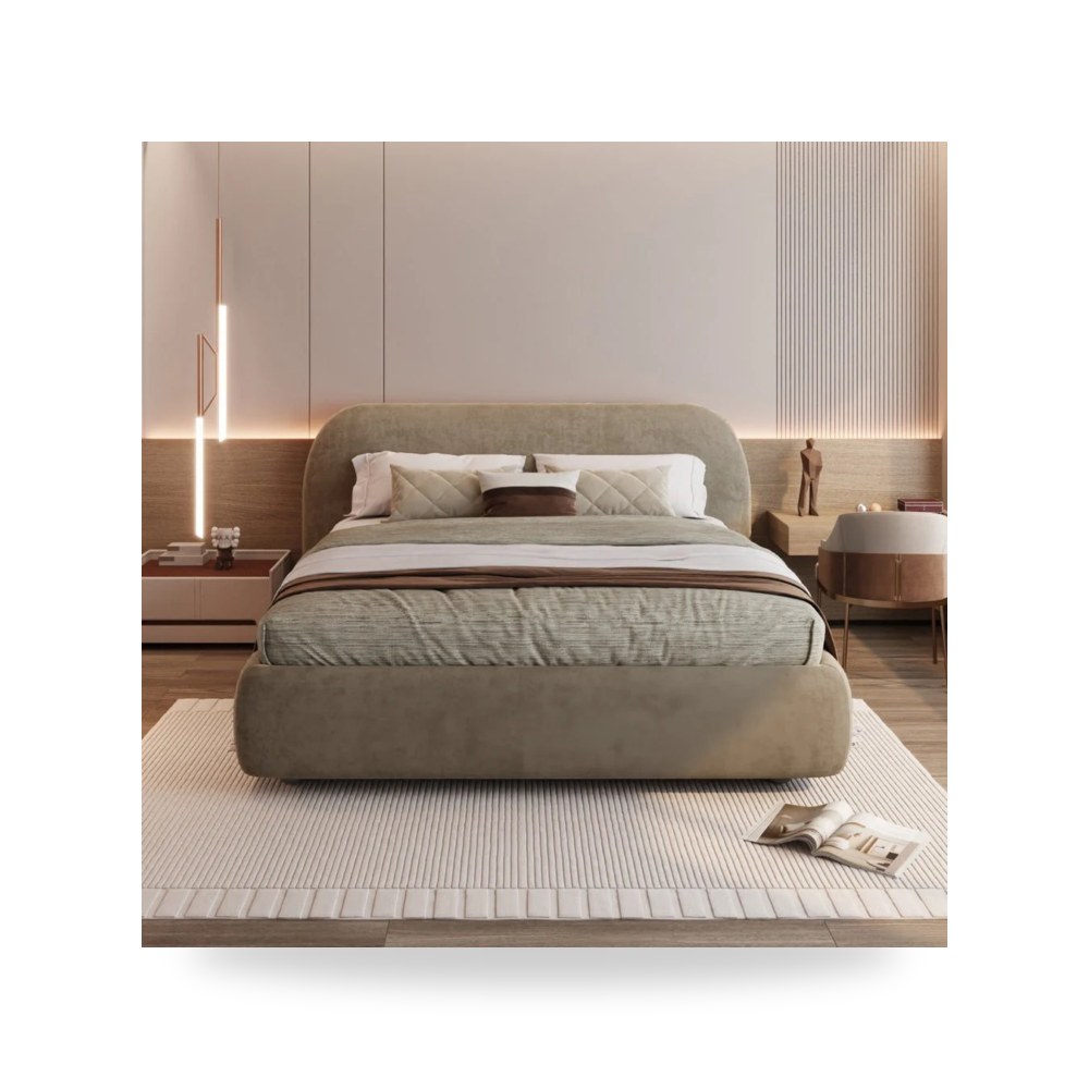 سرير نوم فاخر - سرير بني Chenille Alhome 200×200 - طراز 110114041