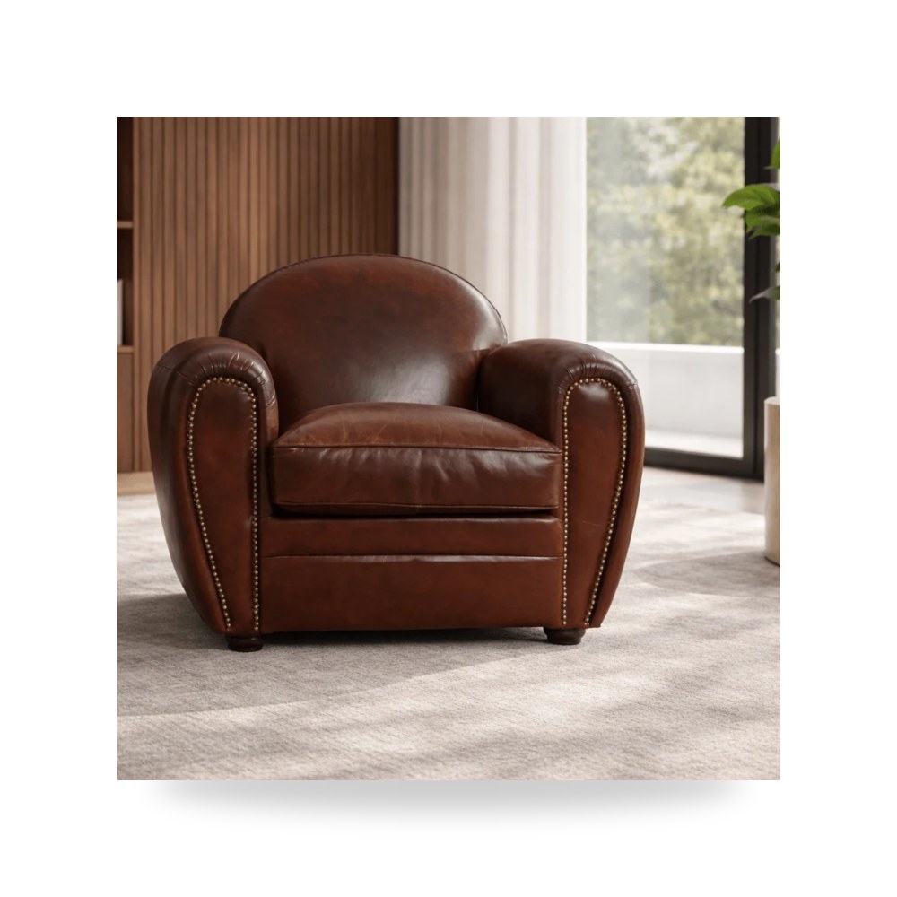 كرسي بذراعين فاخر - October Brown Leather Accent Chair