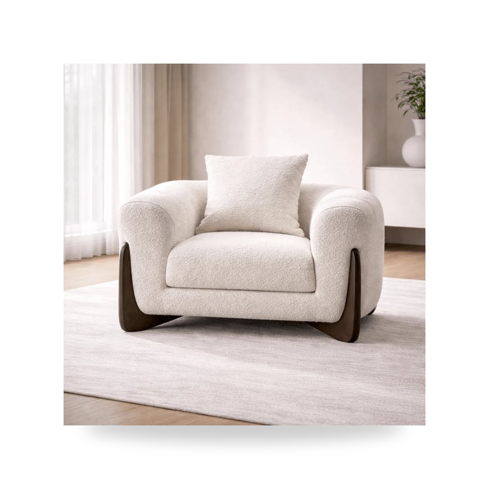كرسي بذراعين فاخر - Floux White Accent Chair - طراز R0802-002522