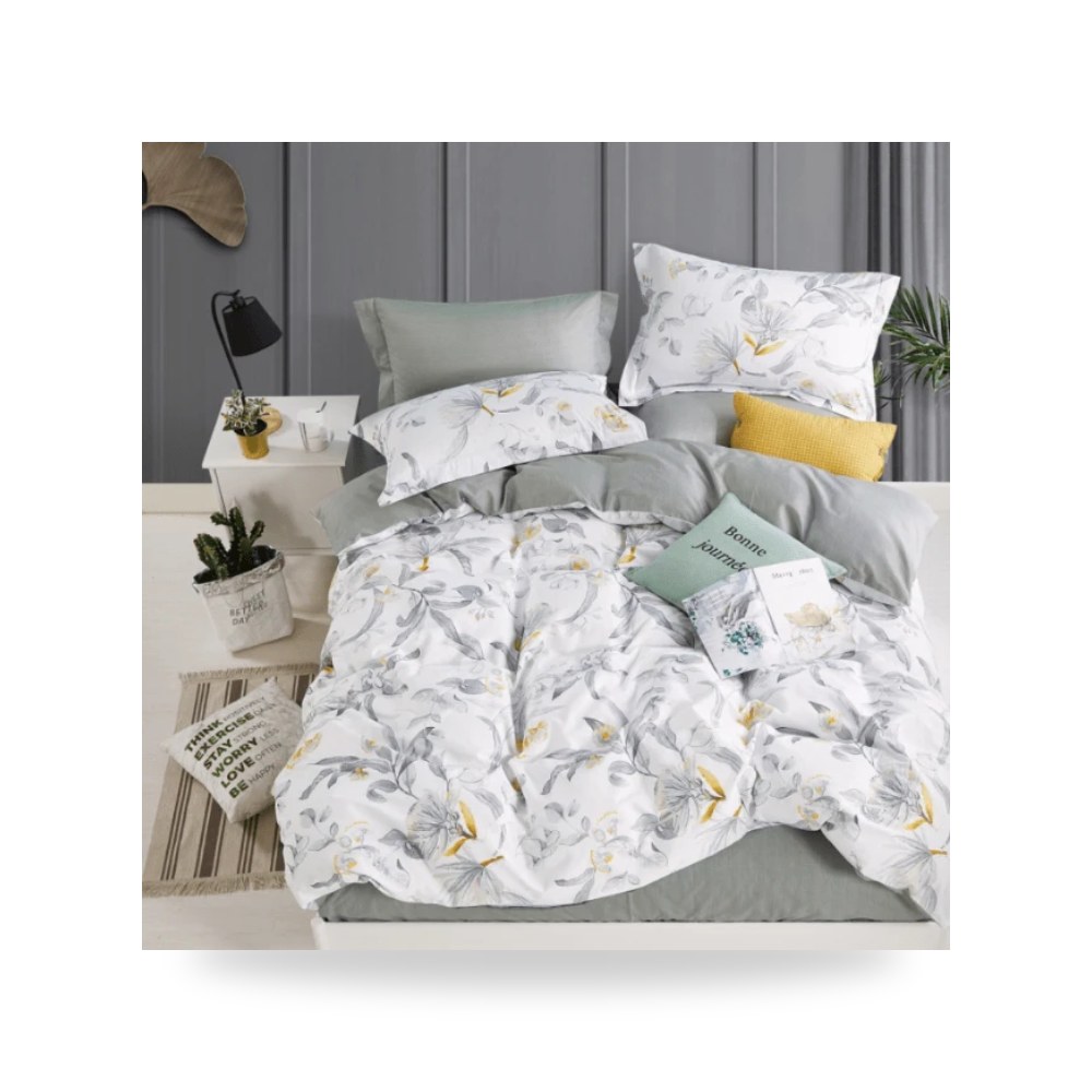 سرير نوم فاخر - Leaf Pattern White Bedding Set-KING - طراز 0030K