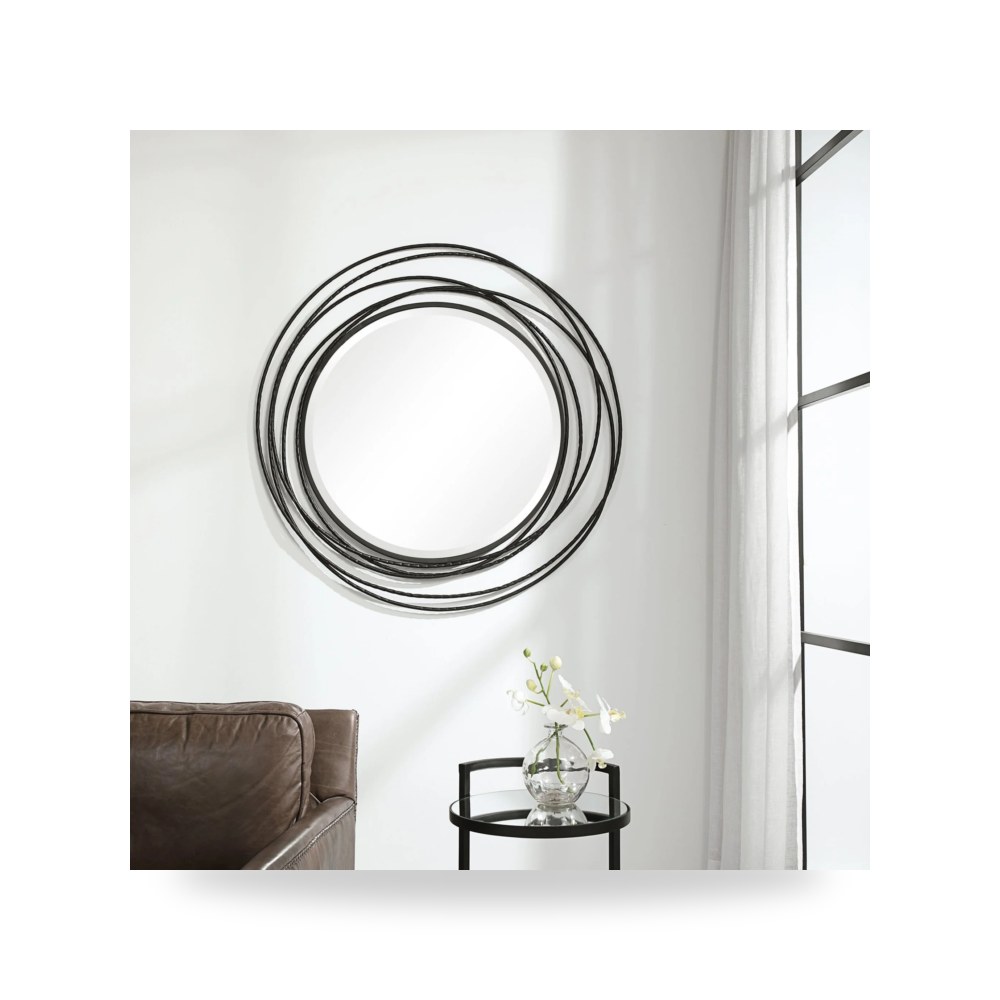 مرآة ديكور Whirlwind Round أسود Uttermost