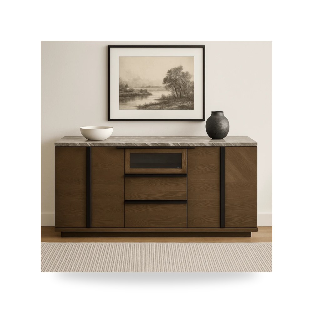 بوف ومسند قدم عثماني - بوفيه كونسول رمادي - طراز RF-1917-D5109