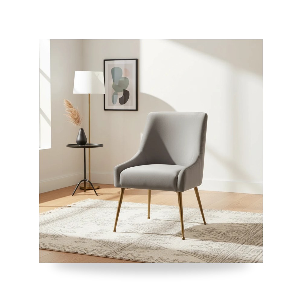 كرسي جلوس بتصميم أنيق - Serenity Grey Velvet Side Chair