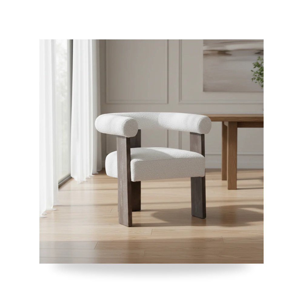 كرسي طعام فاخر - Verve Boucle Cream Brushed Vintage legs Dining Chair - من Roots