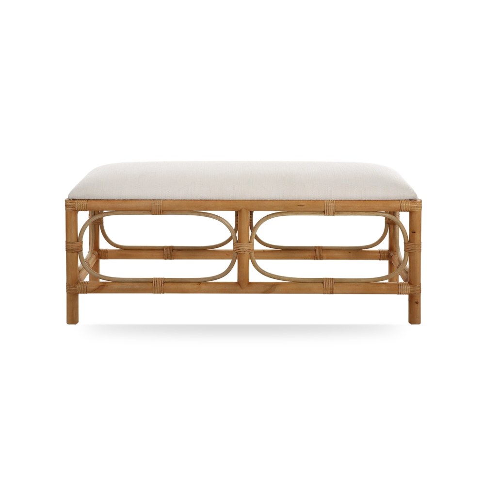 كراسي ومقاعد فاخرة - Uttermost Laguna White Fabric Rattan Bench - طراز 23755-UTT