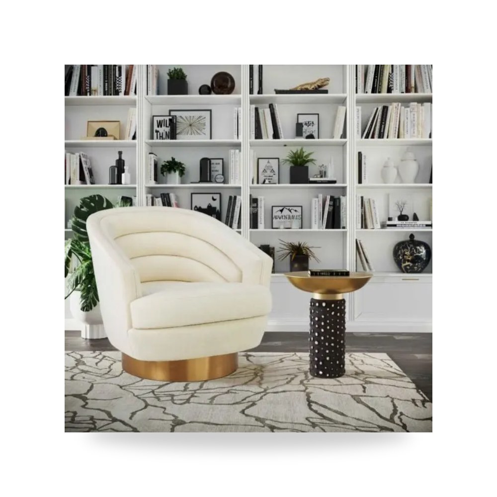 كرسي جلوس بتصميم أنيق - كرسي قطيفة كريمي Canyon Swivel TOV - من TOV Furniture