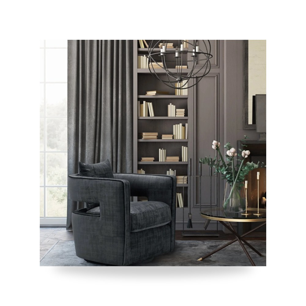 كرسي جلوس بتصميم أنيق - كرسي قطيفة أسود Kennedy Swivel TOV - من TOV Furniture