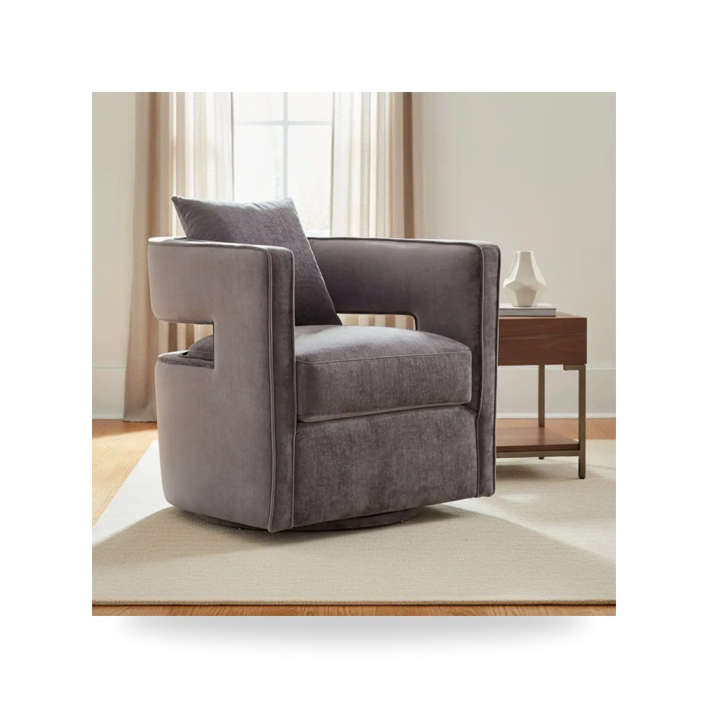 كرسي جلوس بتصميم أنيق - كرسي قطيفة رمادي Kennedy Swivel TOV - من TOV Furniture