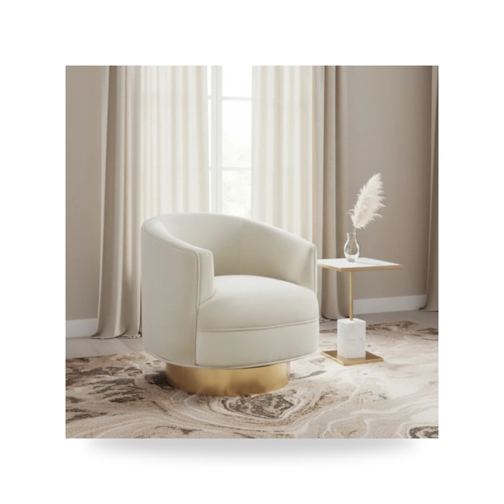 كرسي جلوس بتصميم أنيق - كرسي قطيفة كريمي Stella Swivel TOV - من TOV Furniture
