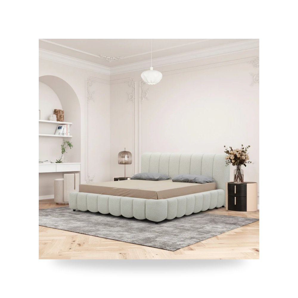 سرير نوم فاخر - Cloud Grey King Bed - طراز WR1889-B0001KBD