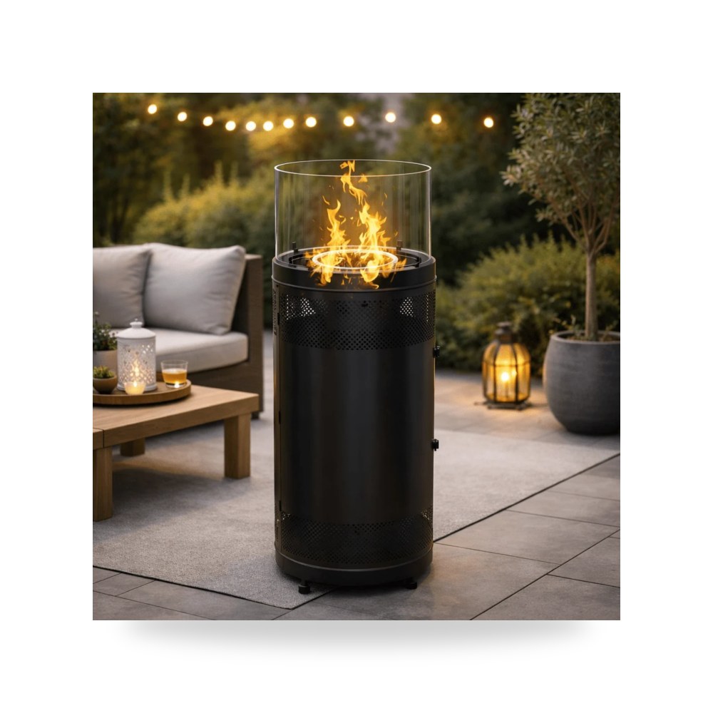 موقد نار خارجي للحدائق - Round Gas Fire Pit on Wheels 9kW