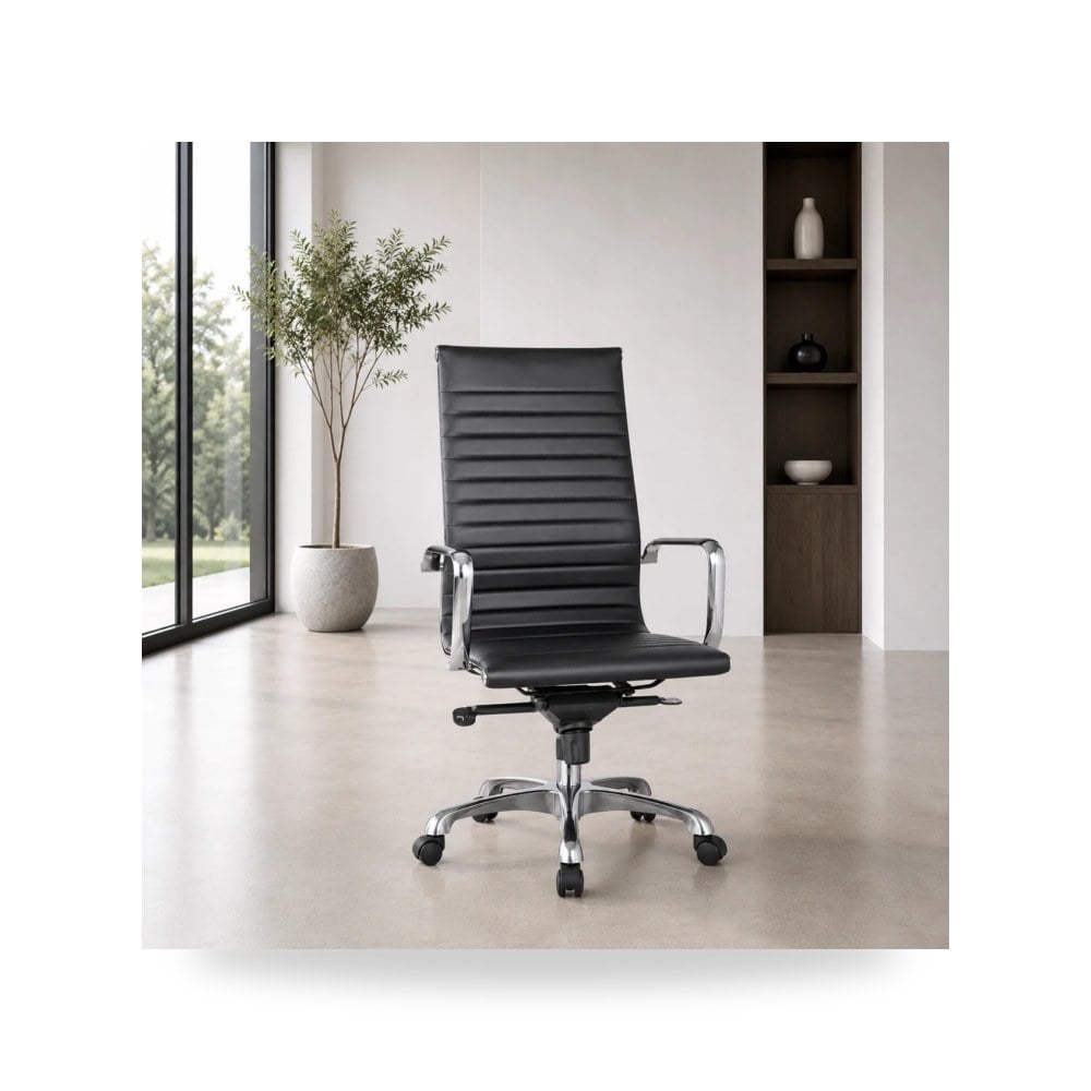 كرسي جلوس بتصميم أنيق - كرسي مكتب جلد أسود Studio Swivel Vegan - من Moe's Home