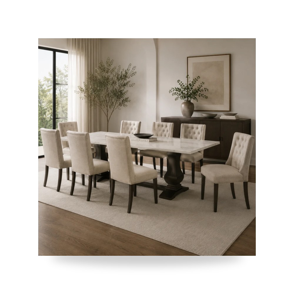 كرسي طعام فاخر - طقم غرفة طعام أبيض موديل - طراز CDMO800-SET